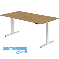 B�rotisch Evo, elektrisch verstellbar, alufarbig, Platte 1400x800 Eiche Natur