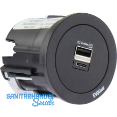 EVOline One 2fach USB Charger A+C mit Abdeckring schwarz EVOline One 2fach USB Charger A+C mit Abdeckring schwarz