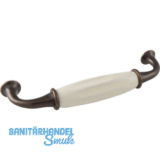 Griff Nysa LA 128 mm, Breite 145 mm, Keramik/ZN elfenbein/bronziert
