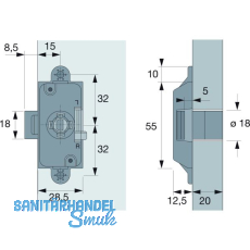 HETTICH PRESTIGE 2000 Zylinder-Kastenschloss Z23, Dornma� 15, �18, vernickelt