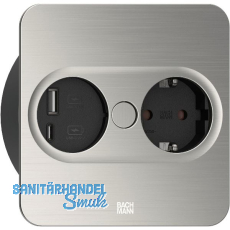 BACHMANN Einbausteckdose TWIST 2 eckig, Schukosteckdose, USB, Edelstahl Effekt BACHMANN Einbausteckdose TWIST 2 eckig, Schukosteckdose, USB, Edelstahl Effekt