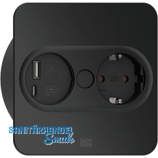 BACHMANN Einbausteckdose TWIST 2 eckig, Schukosteckdose, USB, schwarz matt