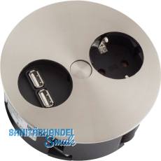 BACHMANN Einbausteckdose TWIS , 1 Stk. Schukosteckdose, + USB-Charger, Edelstahl