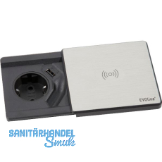 EVOline Square 80 Schuko mit USB-Charger + QI-Charger, Edelstahl EVOline Square 80 Schuko mit USB-Charger + QI-Charger, Edelstahl