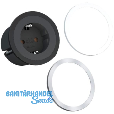 BACHMANN Steckdose PIX 1xSchuko schwarz + Zierring Edelstahl Effekt und weiß BACHMANN Steckdose PIX 1xSchuko schwarz + Zierring Edelstahl Effekt und weiß