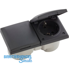 BERKER Integro Flow Doppelsteckdose, Deckel anthrazit, Steckdose anthrazit