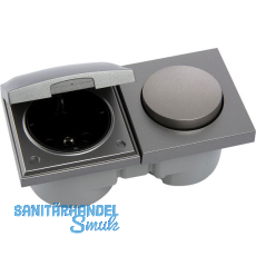 BERKER Integro Pure Schalter/Deckel Edelstahl Effekt + Steckdose schwarz