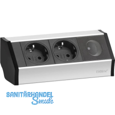 EVOline V-Dock Steckdosenelement 2 x Schuko, 1 x Schalter, Aluminium