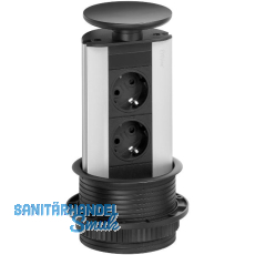 EVOline Port Steckdosenleiste Aluminium eloxiert, 2x Schuko Wippdeckel schwarz