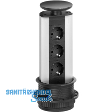 EVOline Port Steckdosenleiste Aluminium eloxiert, 3x Schuko Wippdeckel schwarz