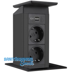 EVOline Port Push schwarz 2x Schuko + USB-A + USB-C Charger Wippdeckel schwarz