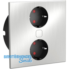 HPF Einbausteckdose Duplex-Q, 2 Stk. Schukosteckdosen, Edelstahl