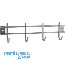 Garderobenleiste Satis mit 4 Haken, Breite 300 mm, Edelstahl geb�rstet