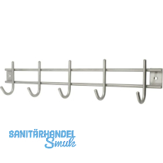 Garderobenleiste Satis mit 5 Haken, Breite 380 mm, Edelstahl geb�rstet