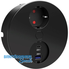 HPF Einbausteckdose Duplex-R, 1 Stk. Schukosteckdose, + USB-Charger, schwarz