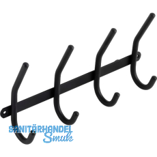 Garderobenleiste Gelon mit 4 Haken, Breite 310 mm, Stahl schwarz matt