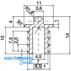 ALUMIS GST Innenfront Einfachlaufschiene unten, 11 x 8,5 mm, Aluminium eloxiert