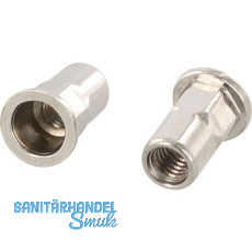 Blindnietmutter Flachkopf M 8x 17.5 Teilsechskantschaft offen, Edelstahl A2 Blindnietmutter Flachkopf M 8x 17.5 Teilsechskantschaft offen, Edelstahl A2