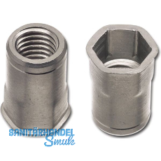 Blindnietmutter kl. Senkkopf mit Sechskantschaft offen M 8x16,5 Stahl verzinkt Blindnietmutter kl. Senkkopf mit Sechskantschaft offen M 8x16,5 Stahl verzinkt