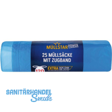 M�lls�cke Polyethylen 120 Liter, 30 my 700 x 1000 mm mit Zugband blau