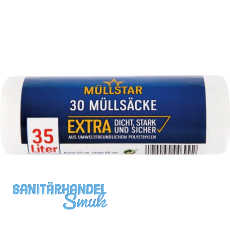 M�lls�cke Polyethylen 35 Liter, 10 my 530 x 600 mm ohne Zugband wei�