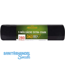 M�lls�cke Polyethylen 280 Liter, 60 my 1150 x 1350 mm ohne Zugband schwarz