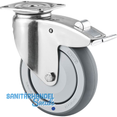 TENTE Lenkrolle TPR/Edelstahl nachlaufender Totalfeststeller 125 mm Platte TENTE Lenkrolle TPR/Edelstahl nachlaufender Totalfeststeller 125 mm Platte
