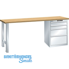 LISTA Werkbank 27x36E Multiplex 1500x750x840mm KEY Lock RAL7035 4 Laden 75kg