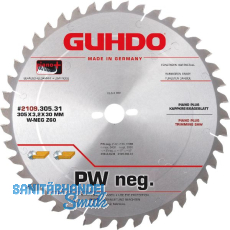 GUHDO HW-Piano plus Kappkreissägeblatt 305x3,2x30 mm Z48 WZ-neg. GUHDO HW-Piano plus Kappkreissägeblatt 305x3,2x30 mm Z48 WZ-neg.