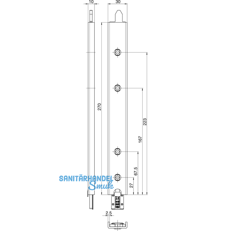 Anschlusseinheit zu Falzhebelgetriebe, Secury Automatic 270 mm, oben, universal