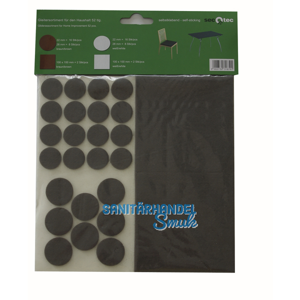 SECOTEC Filzgleiter-Set selbstklebend 52-tlg. wei/braun SB-1