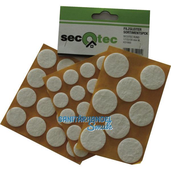 SECOTEC Filzgleiter-Set selbstklebend rund 44-tlg. wei 17/22/28 mm SB-1
