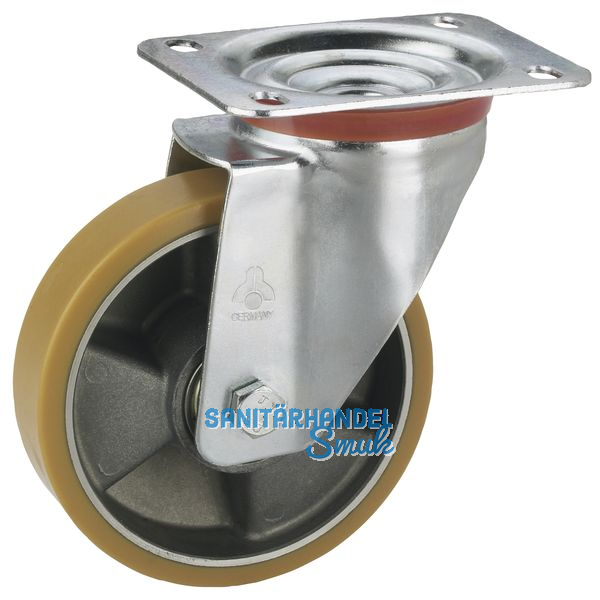 Lenkrolle mit Alufelge Polyurethan-Bereifung 100 x 30 mm/Platte 100 x 85 mm