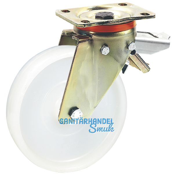 Schwerlastfeststellrolle mit Polyamidrad u. Feststeller 150x50mm/Platte140x110mm