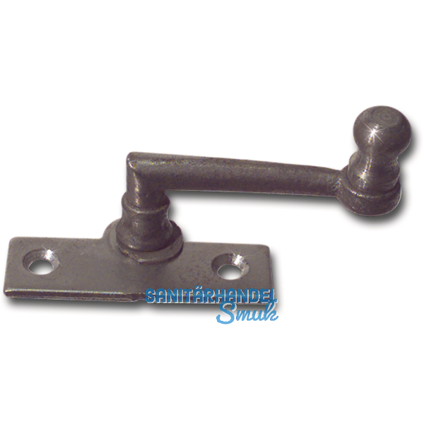 Fensterreiber m. Eisenknopf auf eckiger, austrag. Platte, 15 mm, Stahl blank