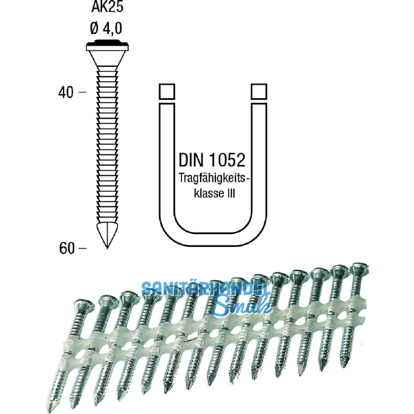 Ankerngel AK25 Lnge 40 mm galvanisch verzinkt Kunststoffgebunden 25 Grad