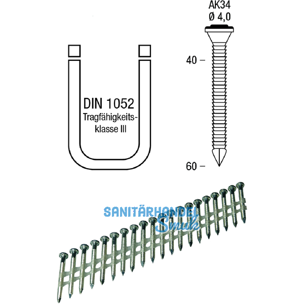 Ankerngel AK34 Lnge 40 mm galvanisch verzinkt Kunststoffgebunden 34 Grad