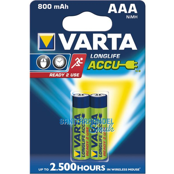 VARTA Batterie Longlife Akku HR03/AAA 1.2V 800 mAh (2 St)