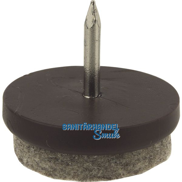 Nagelgleiter mit Filzgleiter und Einschlagstift, rund, 24, KS braun