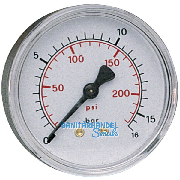 Druckluft Manometer 63 mm 0 - 16 bar mit Auengewinde hinten 1/4\"