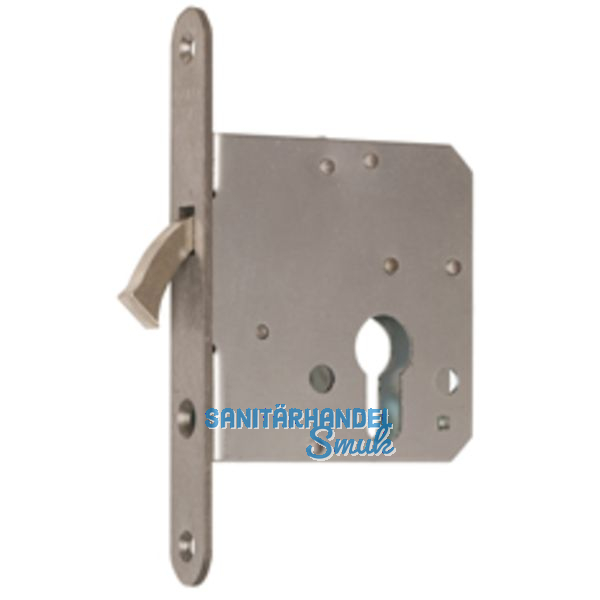 Schiebetrschloss m. vernickeltem Bogenriegel, PZ, DM 45, Stulp rund, Edelstahl