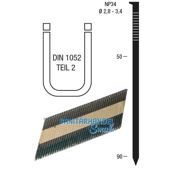 Nagelstreifen NP34 2,8 x 70 mm HBK blank geharzt Papiergebunden 34 Grad