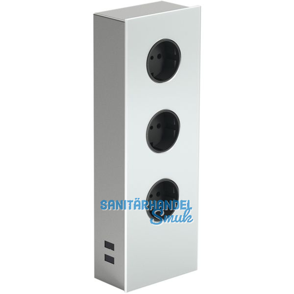 Power Turm G Edelstahl/Glas wei, 3x Schukosteckdose, 2 x USB-Ladebuchse