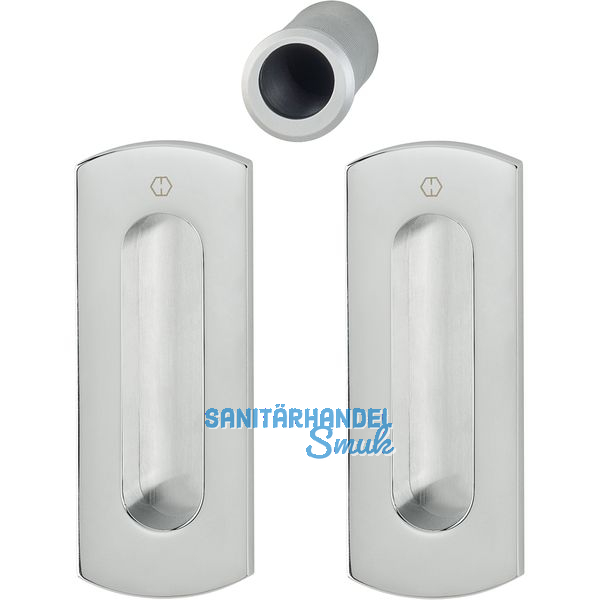 Schiebetrmuschel Set -ecken abgerundet ungelocht,Messing verchromt matt-PVD