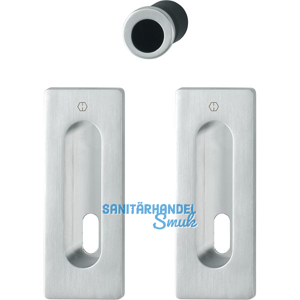 Schiebetrmuschel Set -eckig BB, Messing verchromt matt - PVD