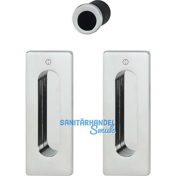 Schiebetrmuschel Set -eckig ungelocht, Messing verchromt - PVD