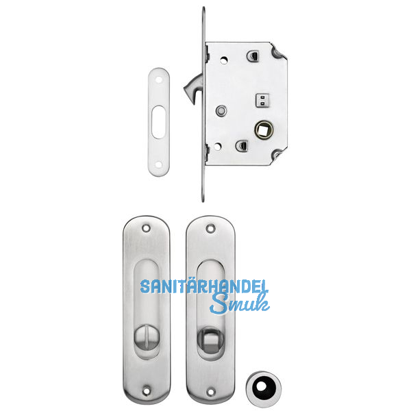 Schiebetrschloss- u. Griffset, DM 50, Nu 8 mm, Messing verchromt matt