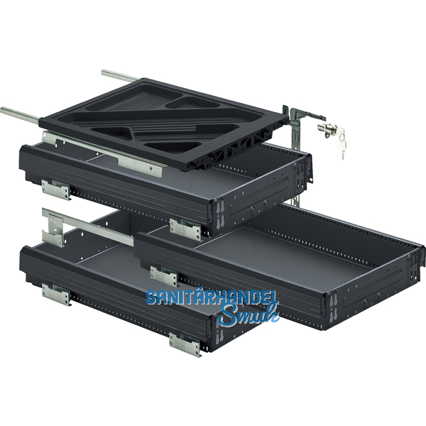HETTICH SYSTEMA TOP 2000 Container-Set Silent System, Teilauszug, ET 530mm,schw.