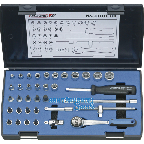 GEDORE Steckschlssel-Satz 1/4\" 20 ITU-3 mit Umschalknarre 36-teilig