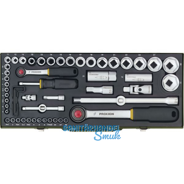 PROXXON Steckschlssel-Satz 1/4\"+1/2\"vierkant mit Umschaltknarre 56-teilig